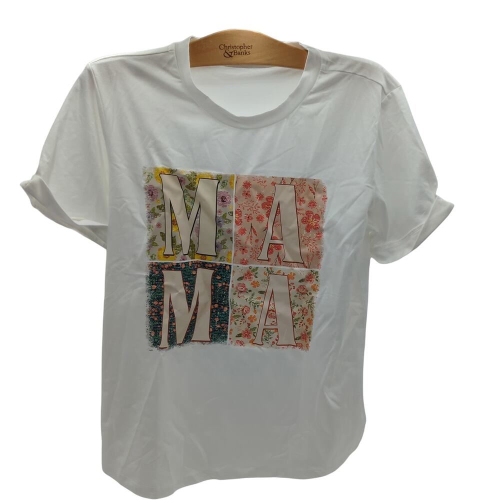 S White MAMA Floralโ Graphic Tee